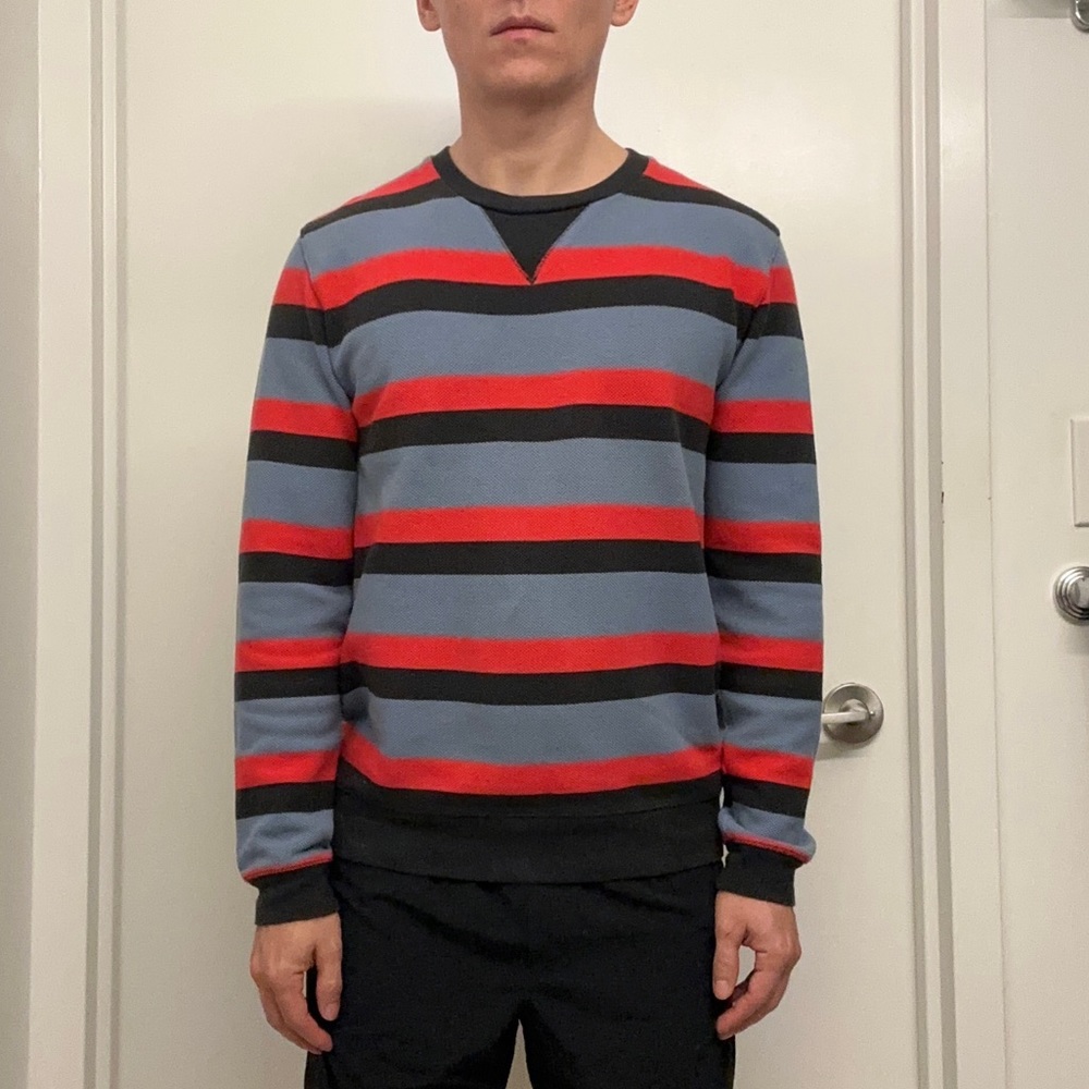 Marc by Marc Jacobs Knit Striped Men’s Sweater | Black, Red & Blue Retro Stripes